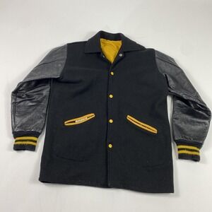 Vintage Speedline Jacket Mens 38 Black Leather Sleeve Varsity Letterman 1967